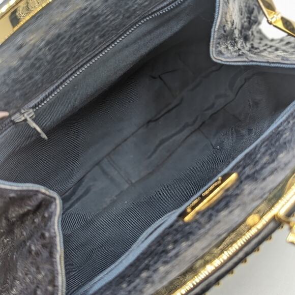 Judith Leiber Navy Ostrich Shoulder Bag Kisslock Clutch - Picture 8 of 9